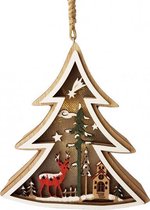 kersthanger kerstboom 15 x 16 cm hout bruin/wit