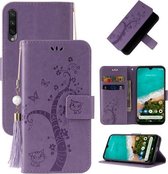 Voor Geschikt voor Xiaomi Mi A3 Reliëf Lucky Tree Horizontale Flip Leather Case met Houder & Kaartsleuf & Portemonnee & Lanyard (Paars)