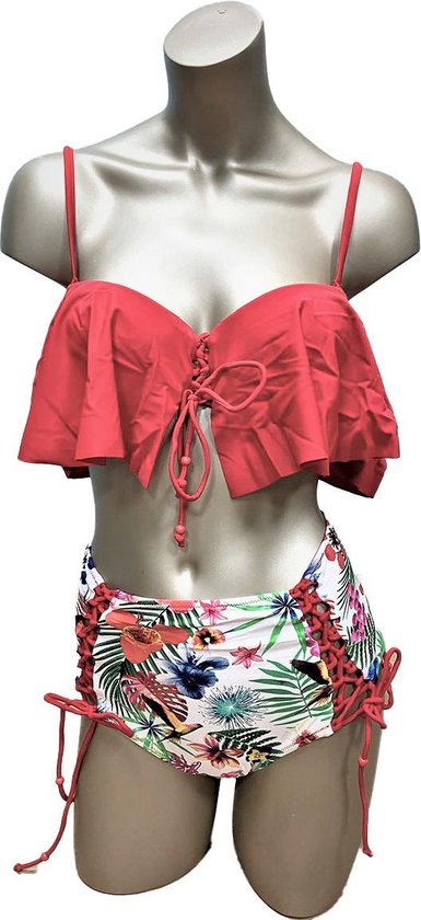 Dames ruffle-Ruches bikini set met blomen-print  | uitneembare