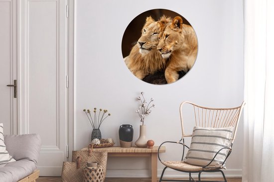 Wallpaper Circle - Lion - Hug - Stones - 100x100 cm - Wall Circle - Auto-adhésif - Wallpaper Sticker XXL