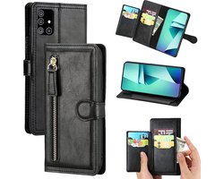 Bookcase Hoesje Geschikt voor: Samsung Galaxy A72 met ritssluiting - Flipcover - Magnetisch - 5 kaarten houder - Zwart