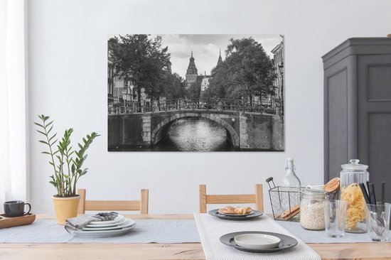 Peinture sur toile Amsterdam architecture sur le Spiegelgracht - noir et blanc - 120x80 cm - Décoration murale