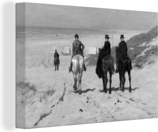Canvas Schilderij Morgenrit langs het strand - Schilderij van Anton Mauve - zwart wit - 120x80 cm - Wanddecoratie