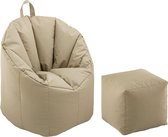 Sunfield Zitzak set | Fauteuil met Bamba Kubuskruk | Comfortabele en Waterdichte poef | Zitzak 70x80cm | Kruk 45x45cm | Beige