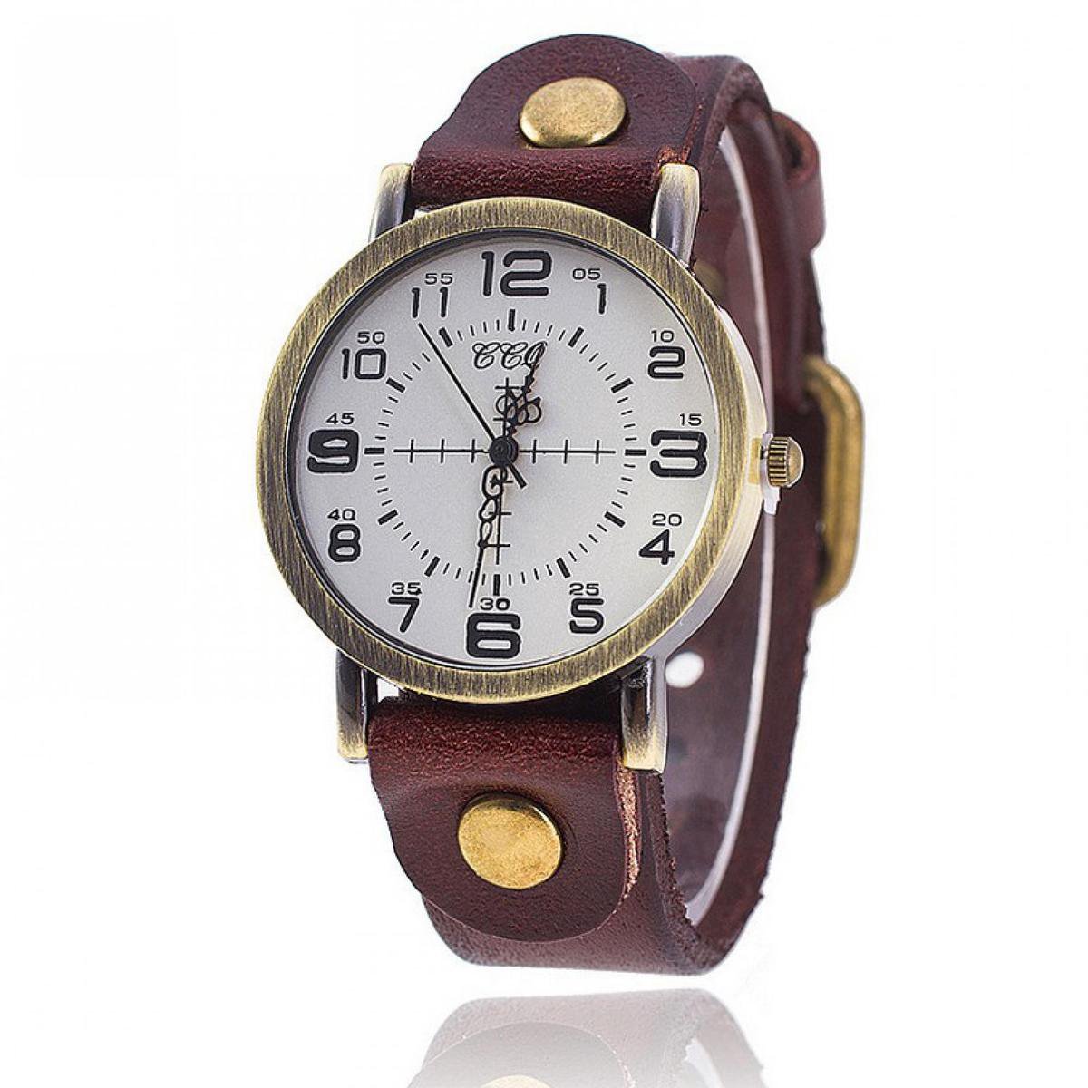 Hidzo Horloge Tijdloos - Ø 35 mm - Donkerbruin - kunstleer