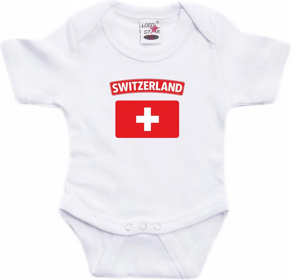 Switzerland baby rompertje met vlag wit jongens en meisjes - Kraamcadeau - Babykleding - Zwitserland landen romper 92
