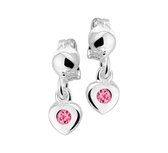 YO&NO - Oorbellen - Zilver - Oorhangers - Hart - Steker - Strass roze - 12mm - 4,5mm - Kinderen - Zilver 925