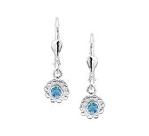 YO&NO - Oorbellen - Zilver - Oorhangers - Bloem - Brisur haak - Strass aqua - 23mm - 6,5mm - Kinderen - Zilver 925