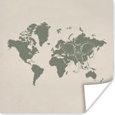 Poster Wereldkaart - Olifant - Grijs - 30x30 cm
