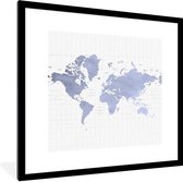 Fotolijst incl. Poster - Wereldkaart - Blauw - Waterverf - 40x40 cm - Posterlijst