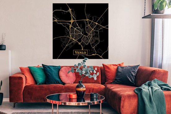 Poster Carte - Venlo - Or - Zwart - 100x100 cm XXL