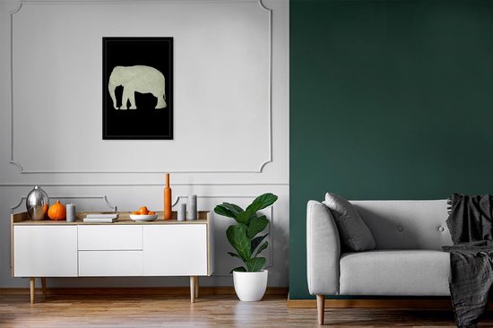 Cadre photo avec affiche - Éléphant - Carte - Rétro - 40x60 cm - Cadre pour affiche