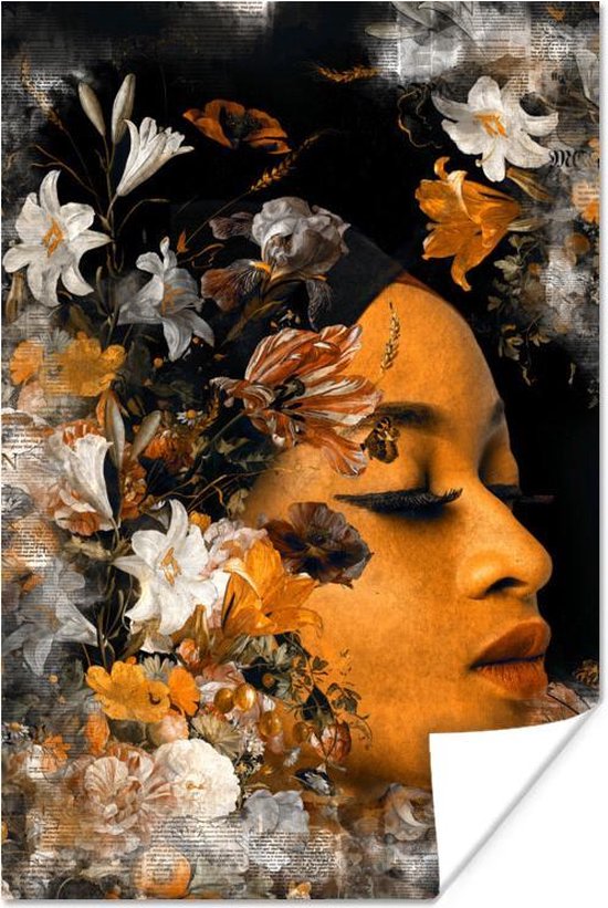 Poster Vrouw - Goud - Natuur - 80x120 cm
