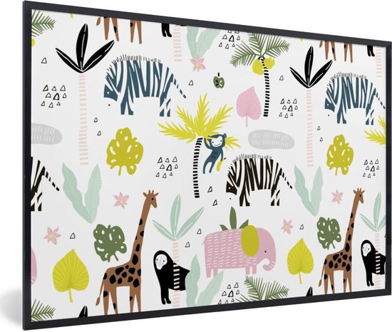 Fotolijst incl. Poster - Dieren - Jungle - Palmboom - Pastel - 90x60 cm - Posterlijst