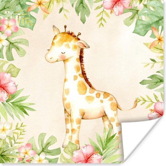 Poster Giraffe - Jungle - Waterverf - 100x100 cm XXL