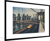 Fotolijst incl. Poster - New York - Auto - Brooklyn bridge - 90x60 cm - Posterlijst