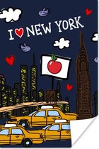 Poster New York - Nacht - Tekening - 20x30 cm