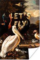 Poster Een pelikaan en ander gevogelte bij een waterbassin - Melchior d'Hondecoeter - 120x180 cm XXL