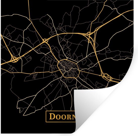 Stickers muraux - Film autocollant - Carte - Tournai - Luxe - Or - Zwart - 30x30 cm - Film adhésif - Stickers muraux Chambre d'enfant - Papier peint autocollant - Papier peint autocollant - Film autocollant