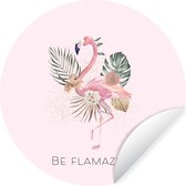WallCircle - Muurstickers - Behangcirkel - Flamingo - Bloemen - Bladeren - Pastel - 100x100 cm - Muurcirkel - Zelfklevend - Ronde Behangsticker XXL