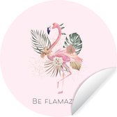 Papier peint Cercle - Flamingo - Fleurs - Feuilles - Pastel - 100x100 cm XXL
