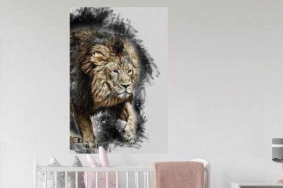 Stickers muraux - Illustration - Lion - Zwart - 80x120 cm - Feuille adhésive