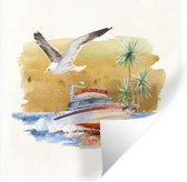 Muurstickers - Sticker Folie - Boot - Vogel - Waterverf - 120x120 cm - Plakfolie - Muurstickers Kinderkamer - Zelfklevend Behang XXL - Zelfklevend behangpapier - Stickerfolie