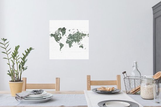 Stickers muraux - Wereldkaart - Vert - Feuilles - 80x80 cm - Film adhésif