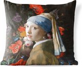 Sierkussen Buiten - Meisje met de parel - Vermeer - Bloemen - 60x60 cm - Weerbestendig