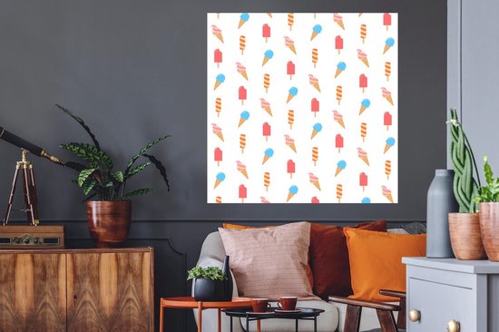 Muurstickers - Sticker Folie - IJs - Patroon - Zomer - 100x100 cm - Plakfolie - Muurstickers Kinderkamer - Zelfklevend Behang XXL - Zelfklevend behangpapier - Stickerfolie