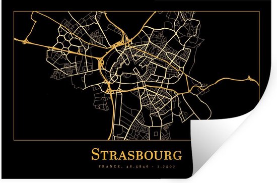 Stickers muraux - Carte - Strasbourg - Or - Zwart - 60x40 cm - Feuille adhésive