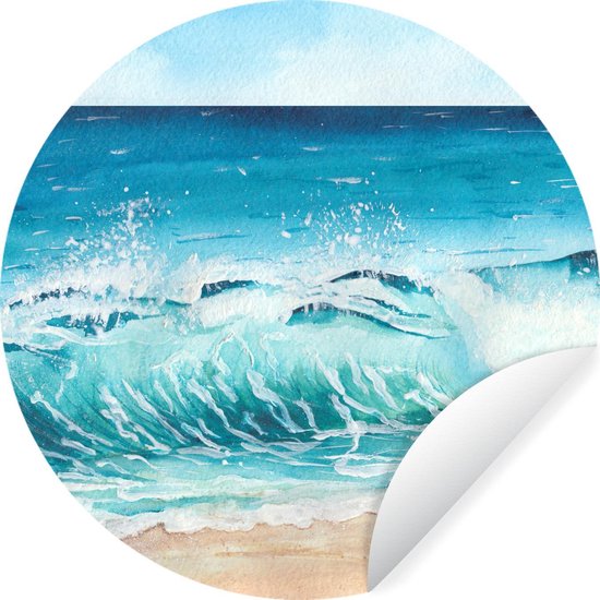 WallCircle - Stickers muraux - Golf de papier peint - Vague - Plage - Aquarelle - ⌀ 140 cm - Cercle mural - Auto-adhésif - Sticker papier peint rond