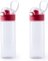 4x Stuks kunststof waterfles/drinkfles transparant met rode schroefdop en handvat 580 ml - Sportfles - Bidon