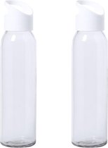 2x Stuks glazen waterfles/drinkfles transparant met schroefdop met handvat 470 ml - Sportfles - Bidon