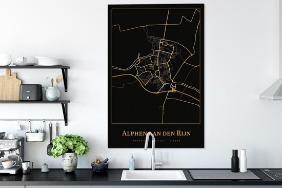 Peinture sur toile Carte - Alphen aan den Rijn - Or - Zwart - 80x120 cm - Décoration murale