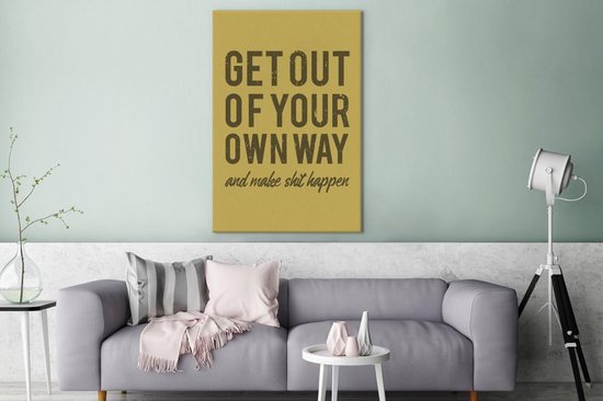 Tableau sur toile Vintage - Texte - Jaune - 80x120 cm - Décoration murale - Cadeau Vaderdag - Cadeau pour lui - Astuce - Homme