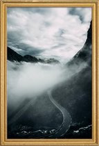 JUNIQE - Poster met houten lijst Misty Roads -13x18 /Grijs & Wit