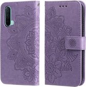 Voor OnePlus Nord CE 5G 7-bloemblaadje Bloemen Embossingpatroon Horizontale Flip PU-lederen hoes met houder & kaartsleuven & portemonnee & fotolijst (lichtpaars)