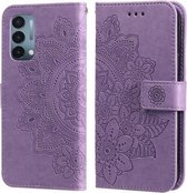 Voor OnePlus Nord N200 5G 7-bloemblaadje Bloemen Embossingpatroon Horizontale Flip PU-lederen hoes met houder & kaartsleuven & portemonnee & fotolijst (lichtpaars)