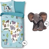 Bedtextielset Kids - Dekbedovertrek Wild Life  + Knuffel Olifant Vitali