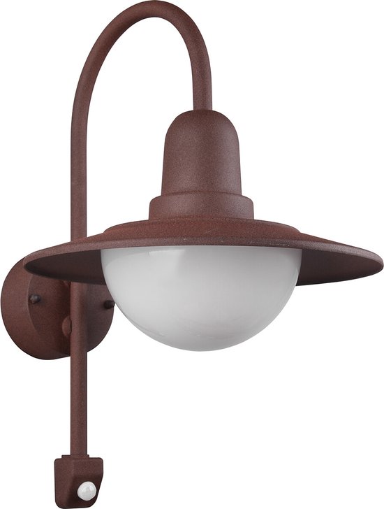 LED Tuinverlichting met Bewegingssensor - Wandlamp Buitenlamp - Torna Nomina - E27 Fitting - Rond - Roestkleur - Aluminium