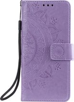 Shop4 - iPhone 13 mini Hoesje - Wallet Case met Pasjeshouder Mandala Patroon Paars