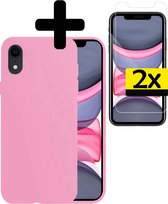 Hoes voor iPhone XR Hoesje Roze Siliconen Case Met 2x Screenprotector - Hoes voor iPhone XR Hoesje Hoes met 2x Screenprotector - Roze