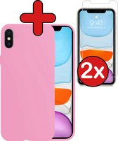 Hoesje Geschikt voor iPhone Xs Hoesje Siliconen Case Hoes Met 2x Screenprotector - Hoes Geschikt voor iPhone Xs Hoes Cover Case - Lichtroze