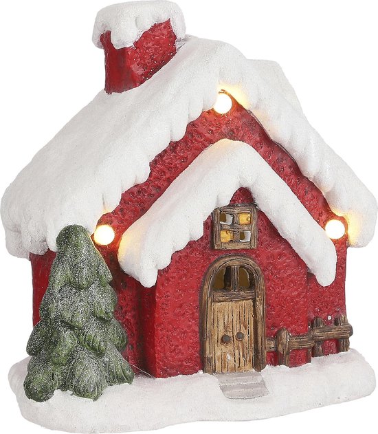 House of Seasons Kersthuisje met Verlichting - L29 x B19 x H31 cm - Rood