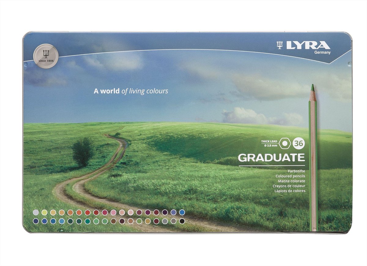 Lyra Graduate 36 Artistieke Kleuren Potloden in Metalen Doos
