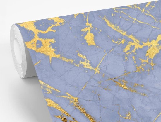 Papier peint - Papiers Papier peint photo Marbre - Motifs - Blauw - Or - Largeur 240 cm x Hauteur 240 cm