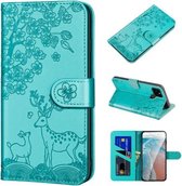 Voor Google Pixel 5 Sika Herten Embossing Patroon Horizontale Flip PU Lederen Case met Houder & Kaartsleuf & Portemonnee & Fotolijst (Groen)