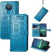 Voor Nokia 1.4 Leuke Kat en Hond Reliëf Horizontale Flip Lederen Case met Houder & Kaartsleuven & Portemonnee & Lanyard (Blauw)