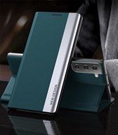 Voor Samsung Galaxy S21 5G Side Gegalvaniseerde Magnetische Ultradunne Horizontale Flip Leather Case met Houder (Groen)